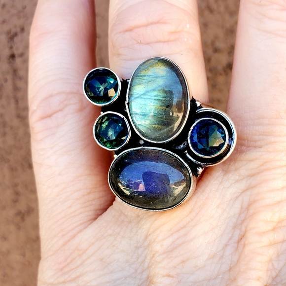 New Labradorite & Bi-Color Tourmaline Silver Ring. - Picture 16 of 16